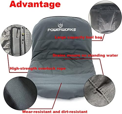 POWERWORKS Weatherproof Deluxe Riding Lawn Mower Seat Cover, Medium, Black | For Seats 12.4-14.1" High, 600D Oxford Cloth, Storage Pockets