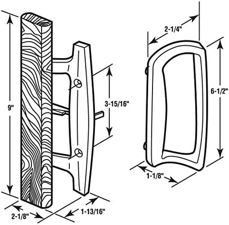Mortise Style Reversible Sliding Patio Door Handle Set with Oak Wood Interior Handle and Exterior Pull in White Diecast Finish Fits 3-15/16” Screw
