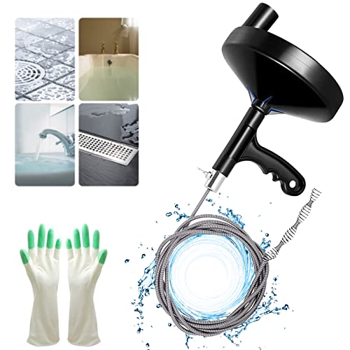 Drain Auger 25 Ft with Gloves, Heavy Duty Plumbing Snake Drain Clog Remover | Long Flexible Drain Snake for Deep Clog Removal