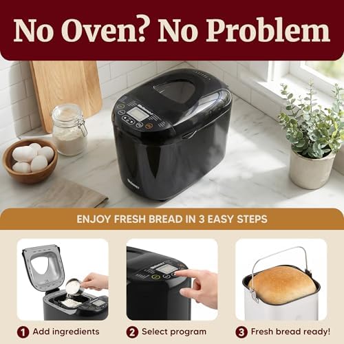 Elite Gourmet Programmable Bread Maker, 2 Lb, 3 Sizes, 19 Presets, Black