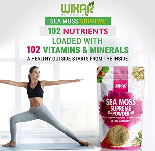 Wixar Wildcrafted Sea Moss Powder – (8 Ounces) – Natural Irish Sea Moss and Bladderwrack with Burdock Powder - Thyroid Support, Healthy Skin