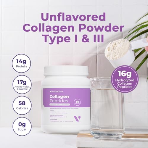 VitaMedica Collagen Peptides Powder, Hydrolyzed Types I & III, 30 Servings