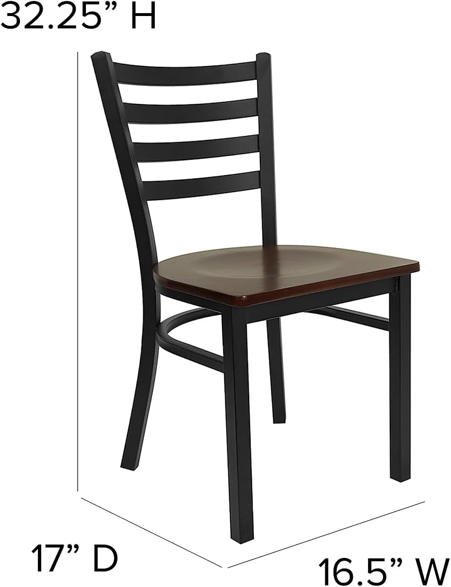 Flash Furniture Hercules Series Commercial Ladder Back Restaurant Chairs, Modern Lightweight Metal Dining Chairs with Padded Seats, Set of 2, Black