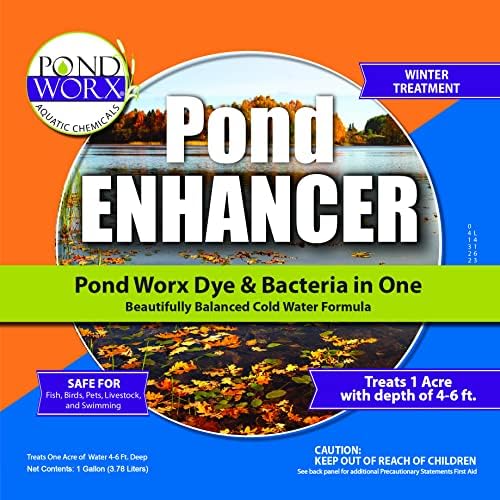 Pond Enhancer Gallon - Pondworx Concentrated Blue Dye with Pondworx Bacteria, 2 in 1 Formulation - Treats 1 Acre - Safe for Fish, Wildlife