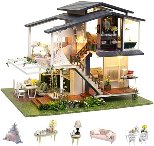 Flever Dollhouse Miniature DIY House Kit Manual Creative with Furniture for Romantic Artwork Gift (Perfect Time Apartment)