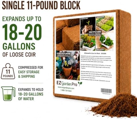 UBICON Organic Coco Coir Growing Medium 11 Pound Block | Expands to Approximately 20 Gallons | Ideal for Gardens and Raised Beds | Excellent