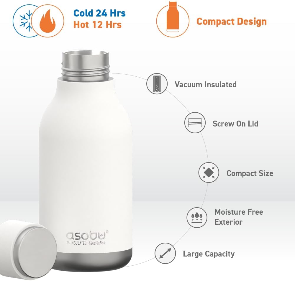 Urban Insulated and Double Walled Stainless Steel Bottle 16 Ounce by Asobu (Pastel Blue)