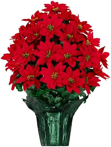 Rubys Silk Flowers - 24" Artificial Red Poinsettia Flower Bouquet – 5 lbs Weighted Pot – 24" Tall and 18" Wide – Perfect Size for Christmas Decor, Home, Office, or Memorial