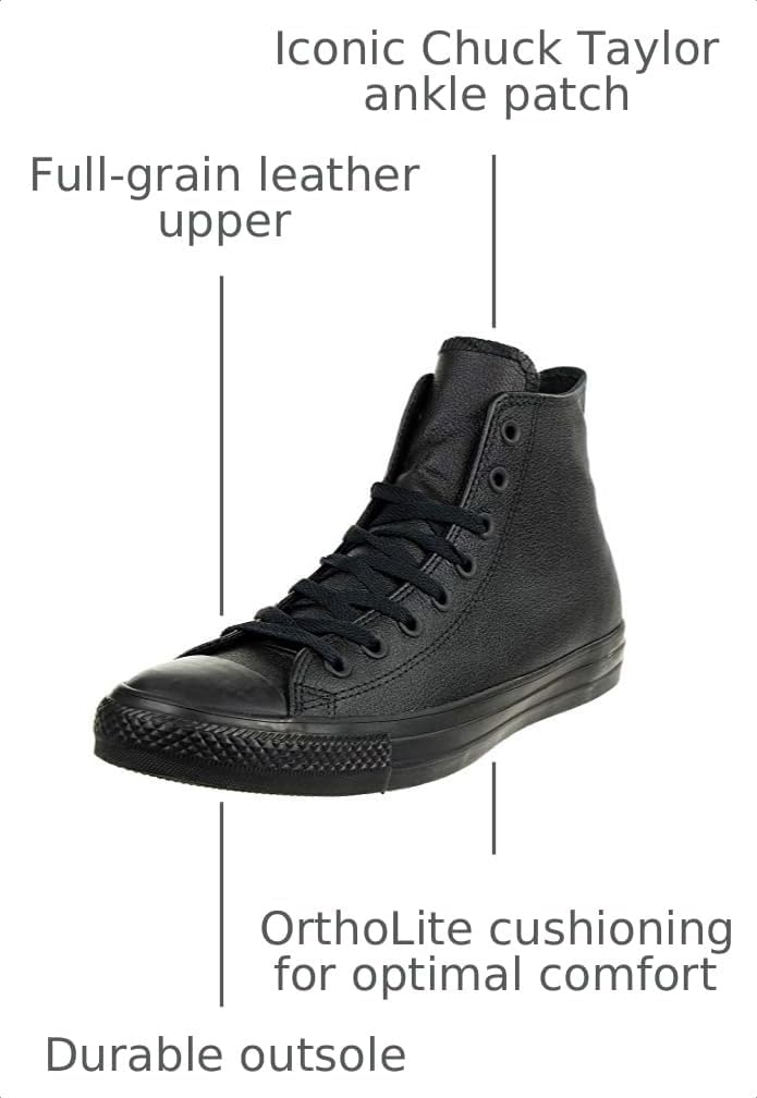 Converse Chuck Taylor® All Star® Leather Hi Black Mono Leather Men's 9, Women's 11 Medium