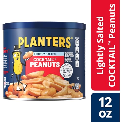 PLANTERS Salted Peanuts, Plant Based Protein Snacks, 12 Oz (1 Ct) | Roasted Salted Nuts. Resealable Canister. Snacks for Adults. Party Mix, Party Snacks