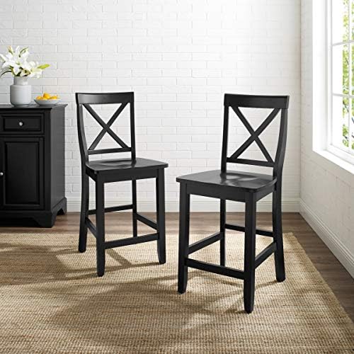 Crosley Furniture X-Back Wood Bar Stools Set of 2, Black, 30-inch