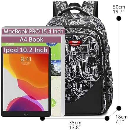 Asge Large Nylon Backpacks for Boys & Girls, Waterproof Satchel with Print, School Bags for 8-16 Years