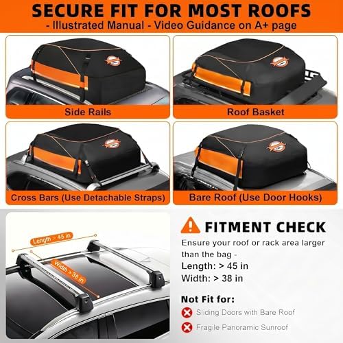 Sailnovo Aerodynamic Rooftop Cargo Carrier Bag, 20 Cubic Feet Waterproof | Fit Most Vehicles with/Without Rack, Hold Luggage for 4-6, Include Anti-Slip Mat, Storage Bag, Reinforced Straps & Lock