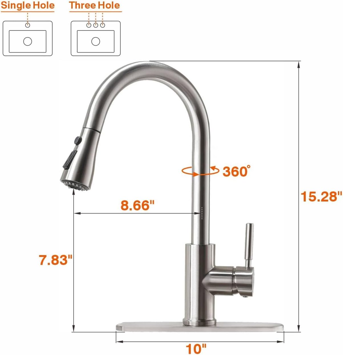 RULIA Kitchen Faucet, Pull-Down Sink Faucet with 3 Functions Sprayer, Kitchen Sink Faucet, PB1020