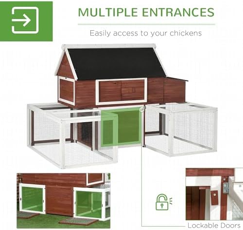 PawHut 114" Chicken Coop Wooden, Customizable Outdoor Chicken Cage Poultry Hen House with Nesting Box, Double Runs, Asphalt Roof, Ramp