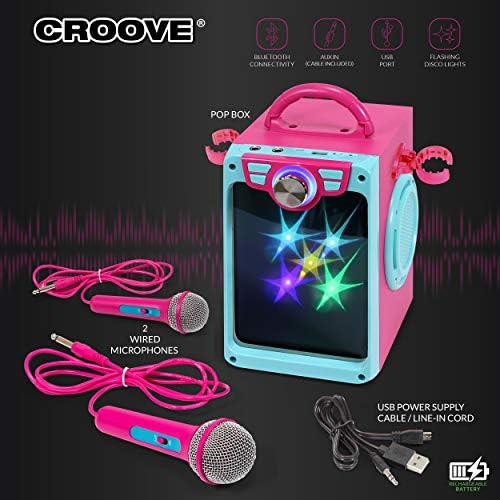 Rechargeable Pink Karaoke Machine, 2 Microphones, Bluetooth, Girls Ages 8+