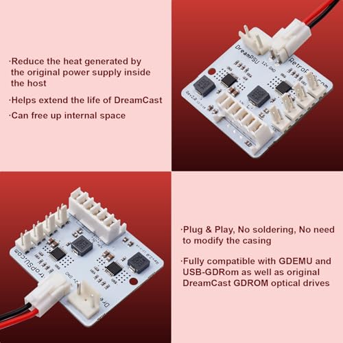 BITFUNX DreamPSU2.0 Power Supply 12V Replacement Kit - Fully Compatible with GDEMU, USB-GDRom and Original DreamCast GDROM Disc Drive
