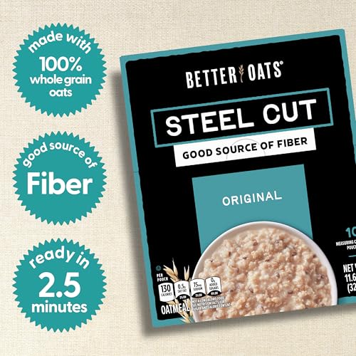 Better Oats Steel Cut Maple & Brown Sugar Oatmeal, 15.1 oz Box, 6 Pack | Instant Breakfast With Flax Seeds & Natural Flavors, Good Source Of ALA Omega-3, Individual Packets, Heart Healthy