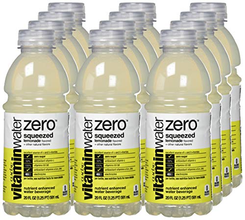 vitaminwater zero squeezed, lemonade flavored, electrolyte enhanced bottled water with vitamin b5, b6, b12, 20 fl oz, 12 pack