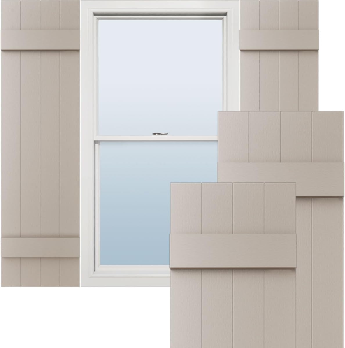 14"W x 59"H Lifetime Vinyl, Standard Four Board Joined, Board-n-Batten Shutters, w/Installation Shutter-Lok's & Matching Screws (Per Pair), Forest Green