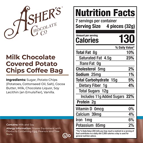Asher's Chocolate Company, Delicious Chocolate Covered Potato Chips, Made from the Finest Kosher Chocolate, Family Owned Since 1892 (8.5oz
