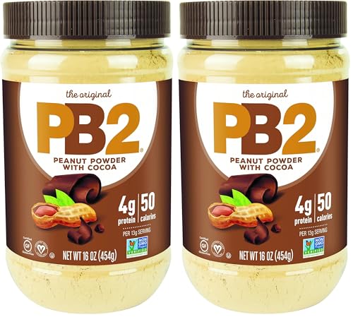 PB2 Powdered Chocolate Peanut Butter with Cocoa - 4g of Protein, 90% Less Fat, Certified Gluten Free, Only 50 Calories per Serving for Shakes, Smoothies, Low-Carb, Keto Diets