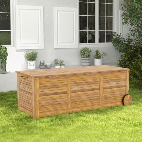 Tangkula 46 Gallon Acacia Wood Deck Box, Garden Backyard Storage Bench, Outdoor Storage Container for Patio Furniture Cushions and Gardening Tools