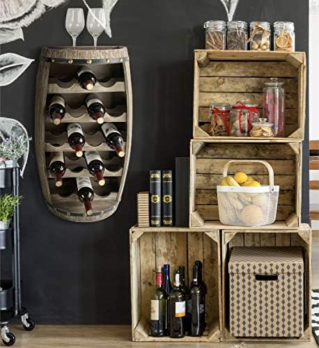 CoTa Global Alexander Wooden Barrel Wine Rack - 18 Bottles Wine Storage Rack, Wooden Rack Free Standing, Liquor Bar Shelf, Rustic Bottle Holder