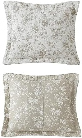 Laura Ashley - Queen Quilt Set, Soft Cotton Bedding with Matching Shams, Reversible Floral Toile Design, Floral Room Decor