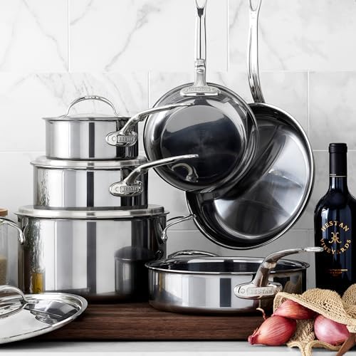 Hestan NanoBond Molecular Titanium Stainless Steel 10-Piece Cookware Set - PFAS-Free - Induction Compatible, Dishwasher Safe