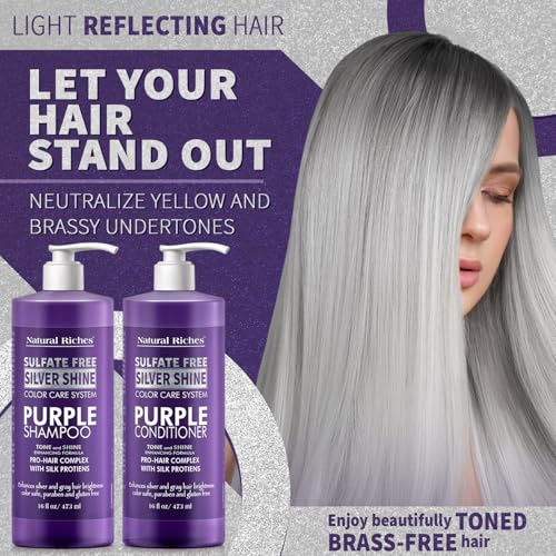 Purple Shampoo & Conditioner Set for Silver Hair, Sulfate Free, 16 Fl Oz