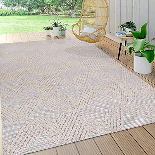 JONATHAN Y Art Deco Geometric Indoor Outdoor Area Rug 3X5 Black/Ivory, Jazz High-Low Pile for Backyard, Patio, Porch, Easy-Cleaning, High Traffic