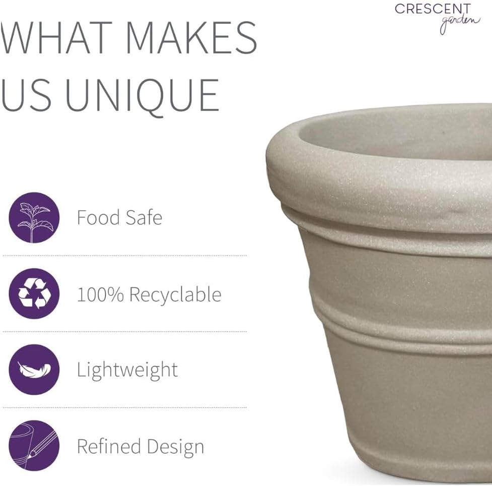 Crescent Garden Brunello Classic Gray Rolled Rim Planter Pot, Lightweight Indoor/Outdoor Weather-Safe Round Plant Pot, 27''W (Weathered Concrete)