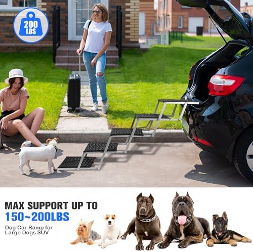Foldable Dog Stairs for Car,17" Extra Wide Pet Ramp for Large Dog,6 Steps | 17" Extra Wide 200LBS Capacity Lightweight Portable Reinforced Pet Ramp for SUV Truck High Bed