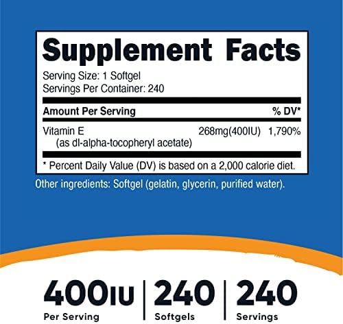 Nutricost Vitamin E 400 IU, 240 Softgel Capsules - Gluten Free, Non-GMO