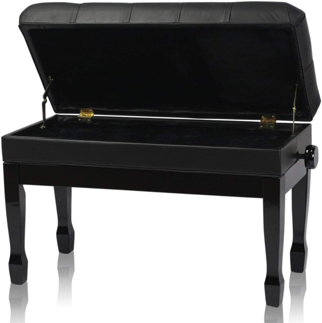 Griffin Genuine Leather Piano Bench, Oversize Duet Black Wood Frame Stool