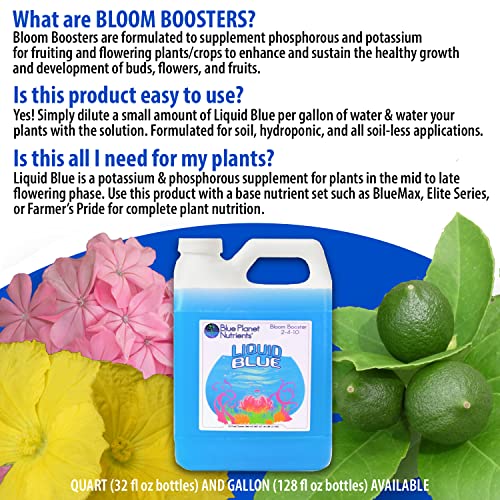 Bloom Booster Fertilizer Liquid PK Enhancer - Blue Planet Nutrients Liquid Blue for Bigger Flowers & Yields - Quart