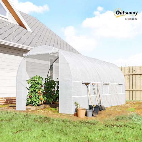 Outsunny 15' x 7' x 7' Walk-in Tunnel Greenhouse Large Steel Frame White