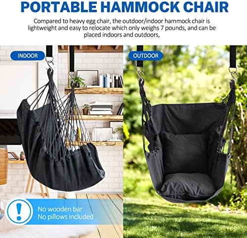 KPX Ourdoor Hanging Hammock Chair – Comfortable Tree Swing Chair Large Size 110X130cm（Without Pillows） - 330 Lbs Weight Capacity (Dark Gray)