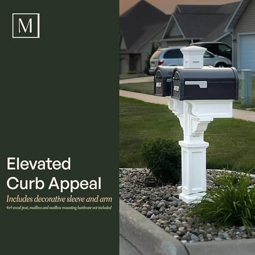 Mayne Rockport Mailbox Post with Newspaper Holder for 2 Mailboxes, White | Holds 2 post-mount mailboxes, Weather & fade resistant, All season, 15-year warranty