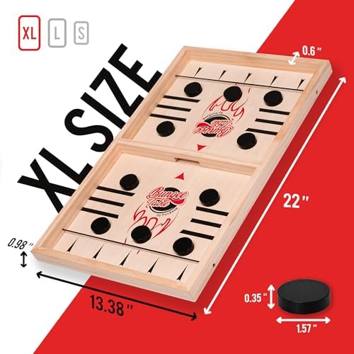 Fast Sling Puck Game - Test Your Speed and Accuracy with This Fast-Paced Wooden Air Hockey Board Game - Guaranteed Fun for Family Night or Friends