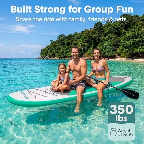 SereneLife 10’ Inflatable Stand Up Paddle Board with Premium SUP Accessories - Wide Stable Design with Non-Slip EVA Deck Pad, for Youth and Adults, 350 lbs. Capacity