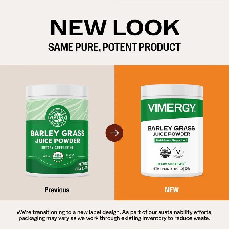 Vimergy Barley Grass Juice Powder, Organic Superfood, 250g, 63 Servings | Clean Nutrient-Dense Superfood*, Powerful Antioxidants for Cardiovascular Health*, Vegan, Gluten-Free