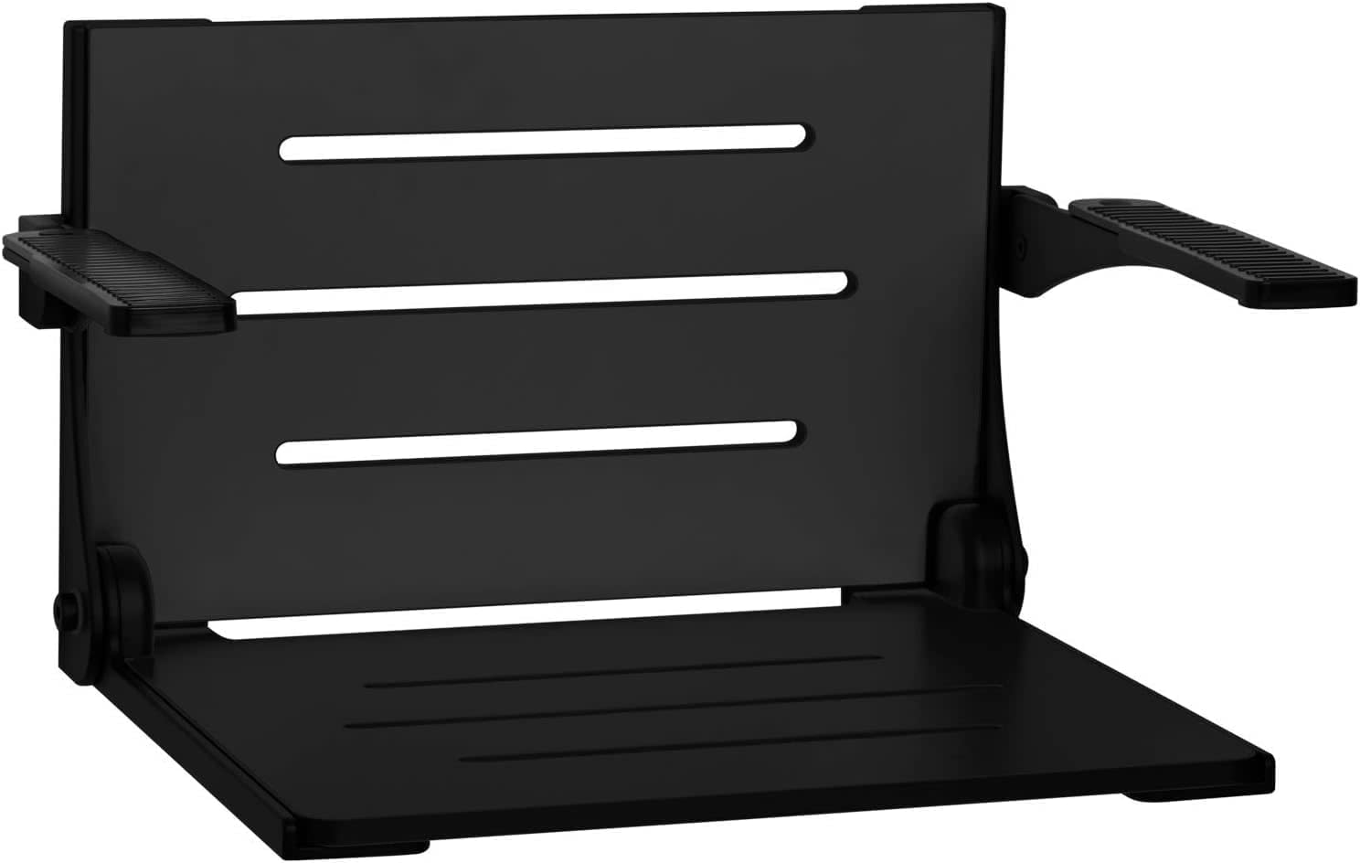 Seachrome Silhouette Comfort Folding Wall Mount Shower Bench Seat with Arms, Teak Seat with Silver Frame