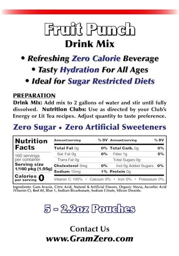 GramZero Grape Sugar Free Drink Mix Sports Pack, Great For Nutrition Club Loaded Teas, Zero Calorie, Stevia Sweetened