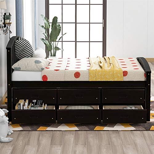 Harper & Bright Designs Twin Captain's Bed Storage Daybed with 6 Drawers for Kids Teens and Adults (Espresso)