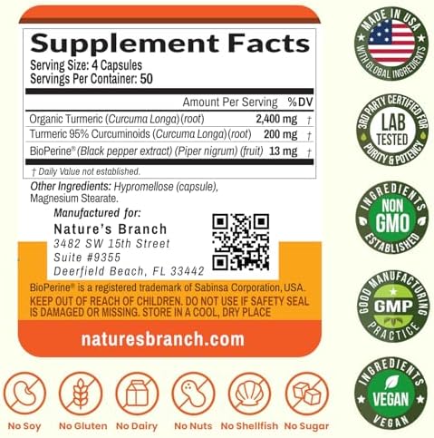 Turmeric Curcumin Supplement with Black Pepper 2600mg for High Absorption | Organic Turmeric Power – Turmeric Supplement For Joints