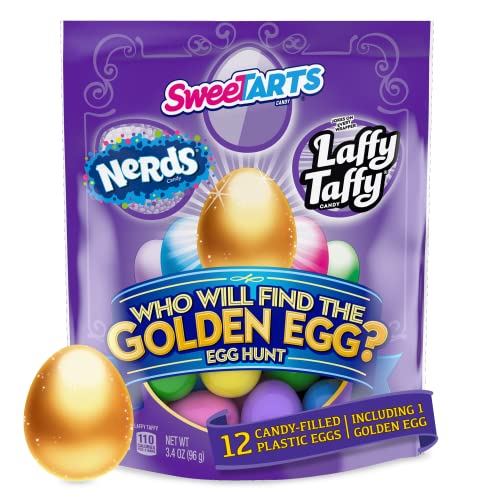 Wonka Golden Egg Plastic Egg Hunt Mix, Candy Variety Pack Prefilled Easter Eggs, Pack of 12