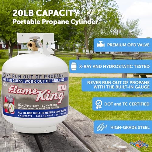 Flame King 20LB Steel Propane Tank Cylinder with Overflow Protection Device Valve and Built-in Gauge, Great for Grills and BBQs