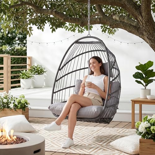 Nicesoul Foldable Space-Saving Hanging Egg Chair No Stand, 350lbs Reinforced Frame with Swing Design, Deep Seat with Thick Cushion
